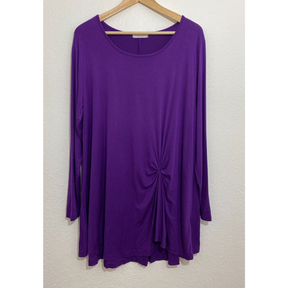 Belaroi 2X Purple Women Plus Stretchy Twist Front Top Lagenlook Boho Chic Casual